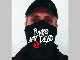 Punks not Dead čierna univerzálna elastická multifunkčná šatka vhodná na prekritie úst a nosa aj na turistiku pre chladenie krku v horúcom počasí
